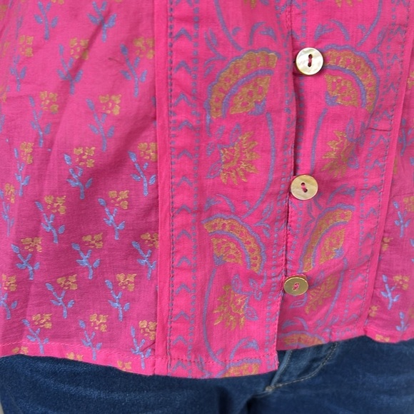 Cleobella Amari Blouse Ditzy Mix Block Print Pink Organic Cotton Balloon Sleeve - Picture 4 of 12